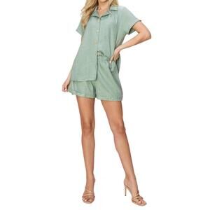 NEW FSL APPAREL linen blend button down shirt with chest pockets in sage